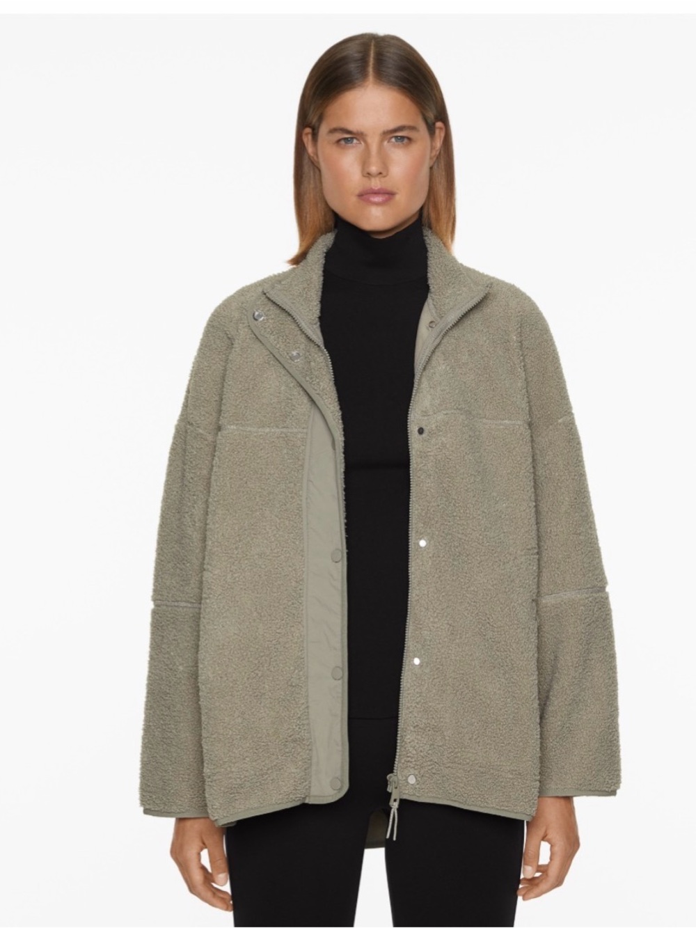 OYSHO Oversize faux-shearling jacket Light Khaki Size XL